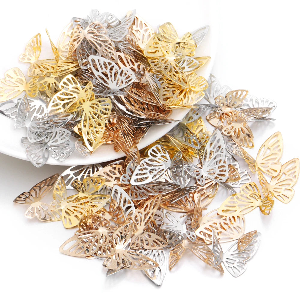 50pcs Iron Hollow 3D Butterfly Filigree Charms – DIY Jewelry Jewelry Making Charms PLUSH
