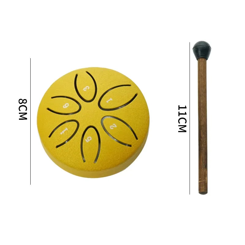Mini Steel Tongue Drum 3" 6-Tone Hand Drum with Mallets Steel Tongue Drum PLUSH Yellow