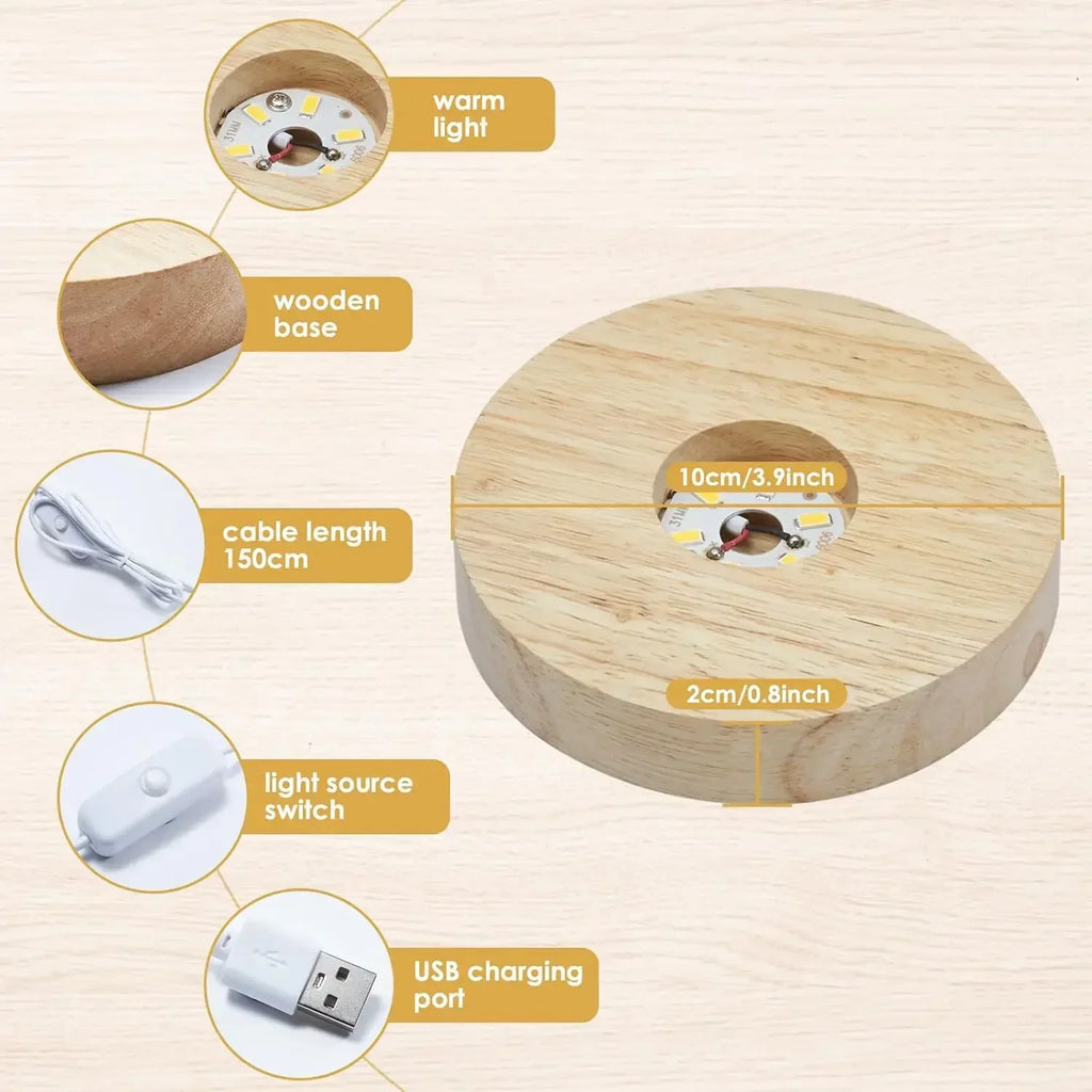 Wooden LED USB Night Light Display Stand – Desk Lamp Base LED Display Lamp Base PLUSH
