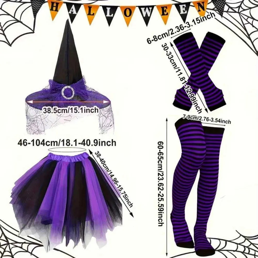 Halloween Witch Costume Set – Tutu Skirt, Hat & Striped Socks Halloween Costume Set PLUSH