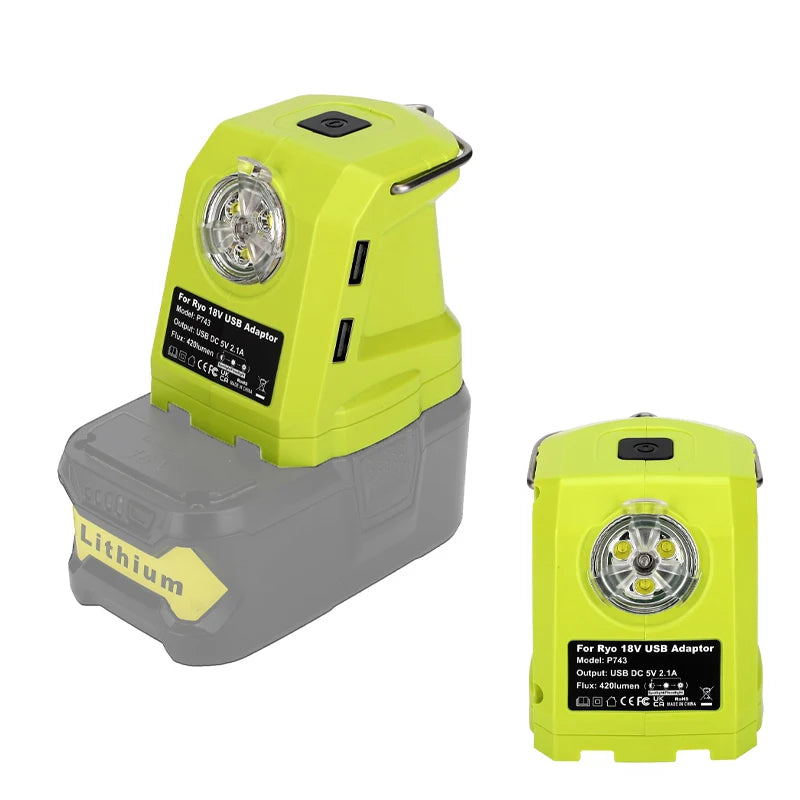 Ryobi 18V Battery Adapter – Dual USB + 9W LED Spotlight Battery Adapter PLUSH