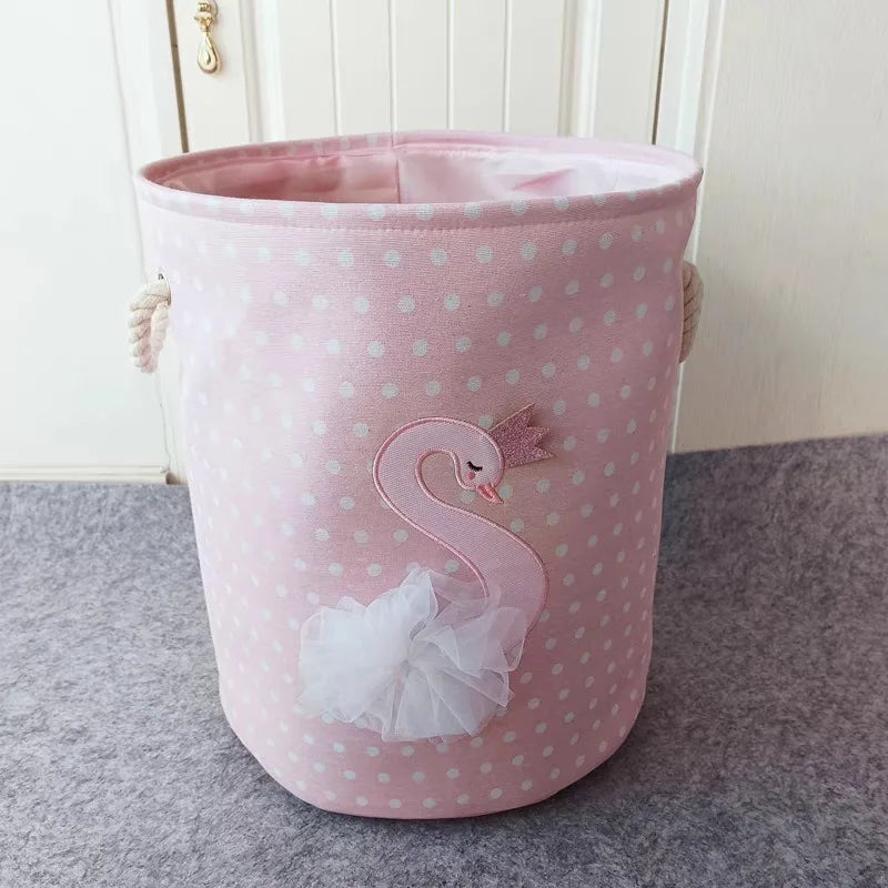 Round Canvas Laundry Hamper with Handles – Large Pink Basket Laundry Hamper Basket PLUSH 35x40cm Swan
