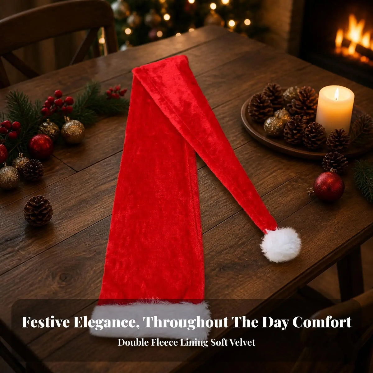 Extra Long Plush Santa Hat – Red Christmas Party Headwear Christmas Costume Hat PLUSH