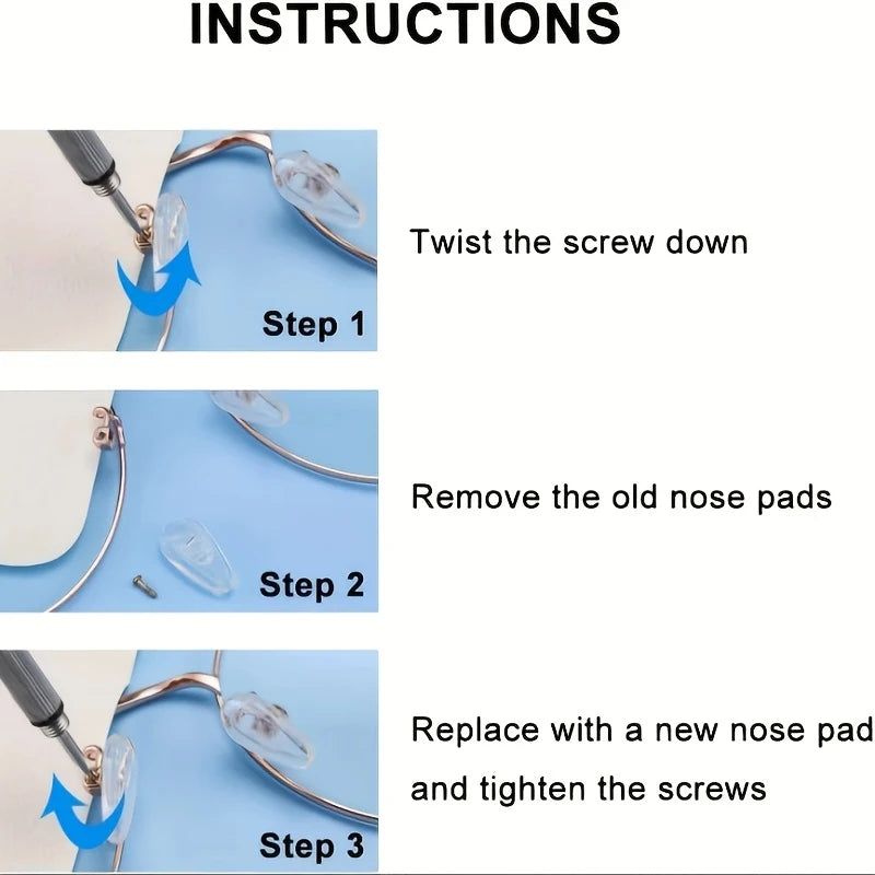 10pcs Silicone Nose Pads for Glasses + Screwdriver Kit Eyeglass Repair Kit PLUSH