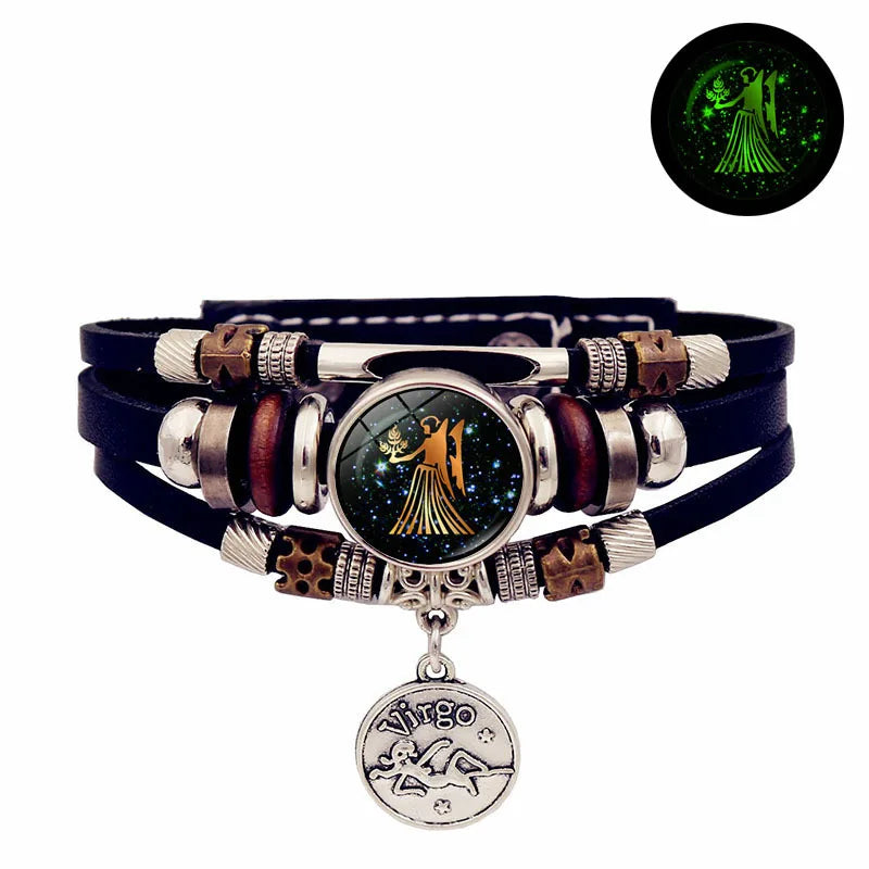 Luminous Zodiac Leather Bracelet – Glow in Dark | All 12 Signs Charm Bracelet PLUSH Virgo