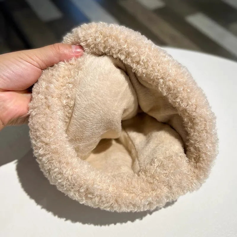 Women's Bear Ear Knitted Beanie – Plush Lined Slouchy Winter Hat Knitted Winter Beanie PLUSH