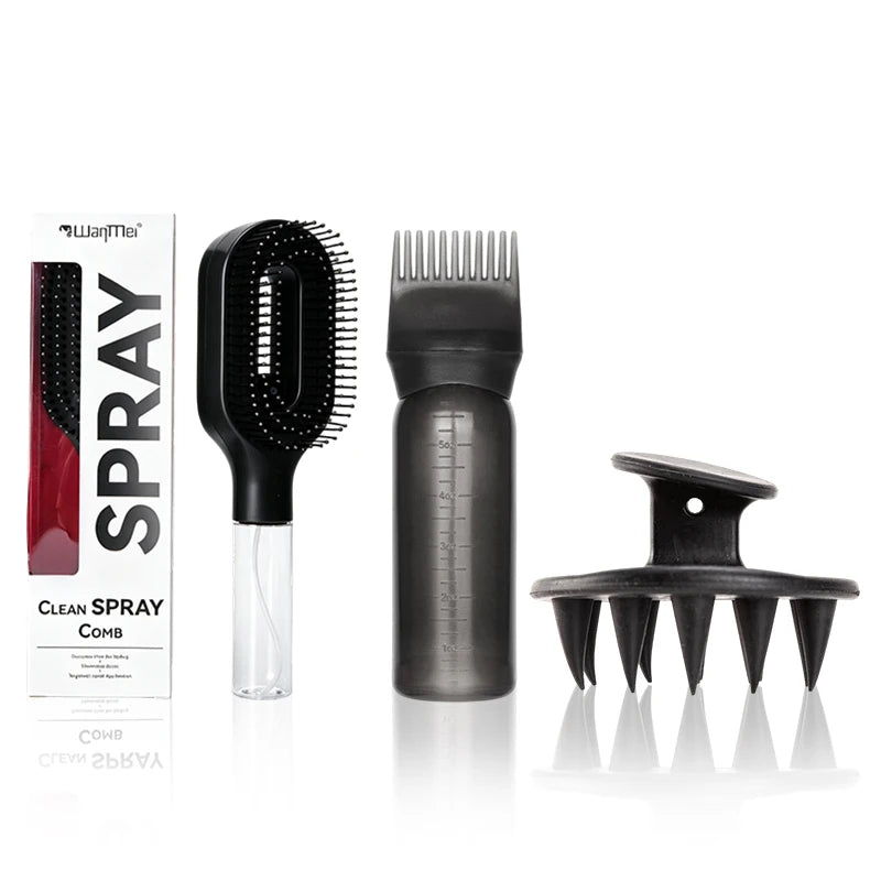 3-Piece Hair Care Set – Detangler Brush, Applicator & Scalp Massager Hair Care Tool Set PLUSH Black set