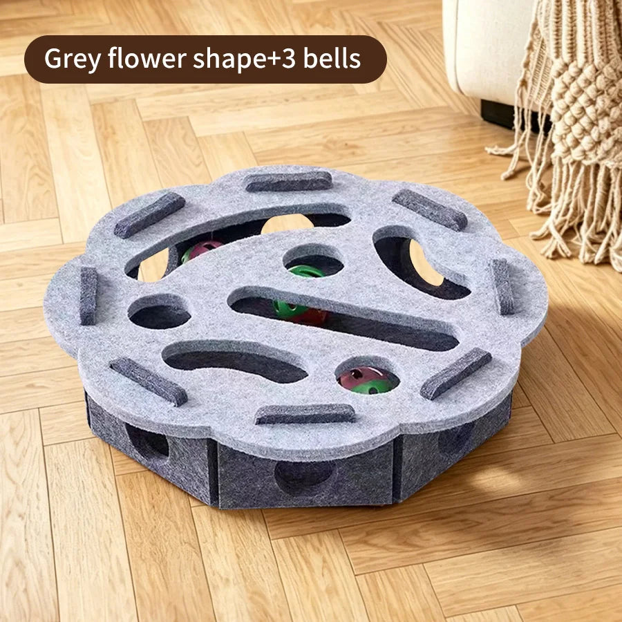 Felt Cat Puzzle Maze Toy – Bell Balls & Scratching Strips Cat Puzzle Toy PLUSH round gray