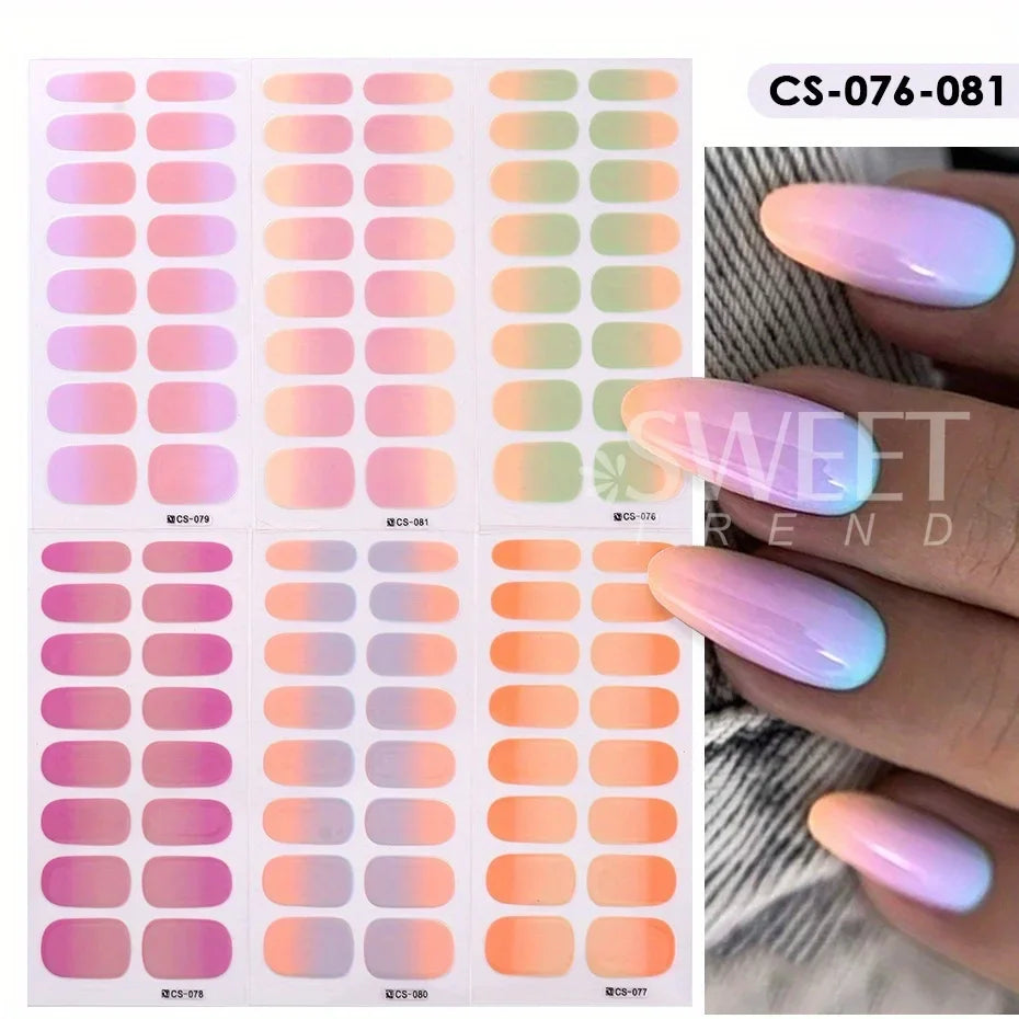 6pcs Gradient Nail Polish Strips – Pink Purple Nude Ombre Nail Art Strips PLUSH CS-076-081 Gradient
