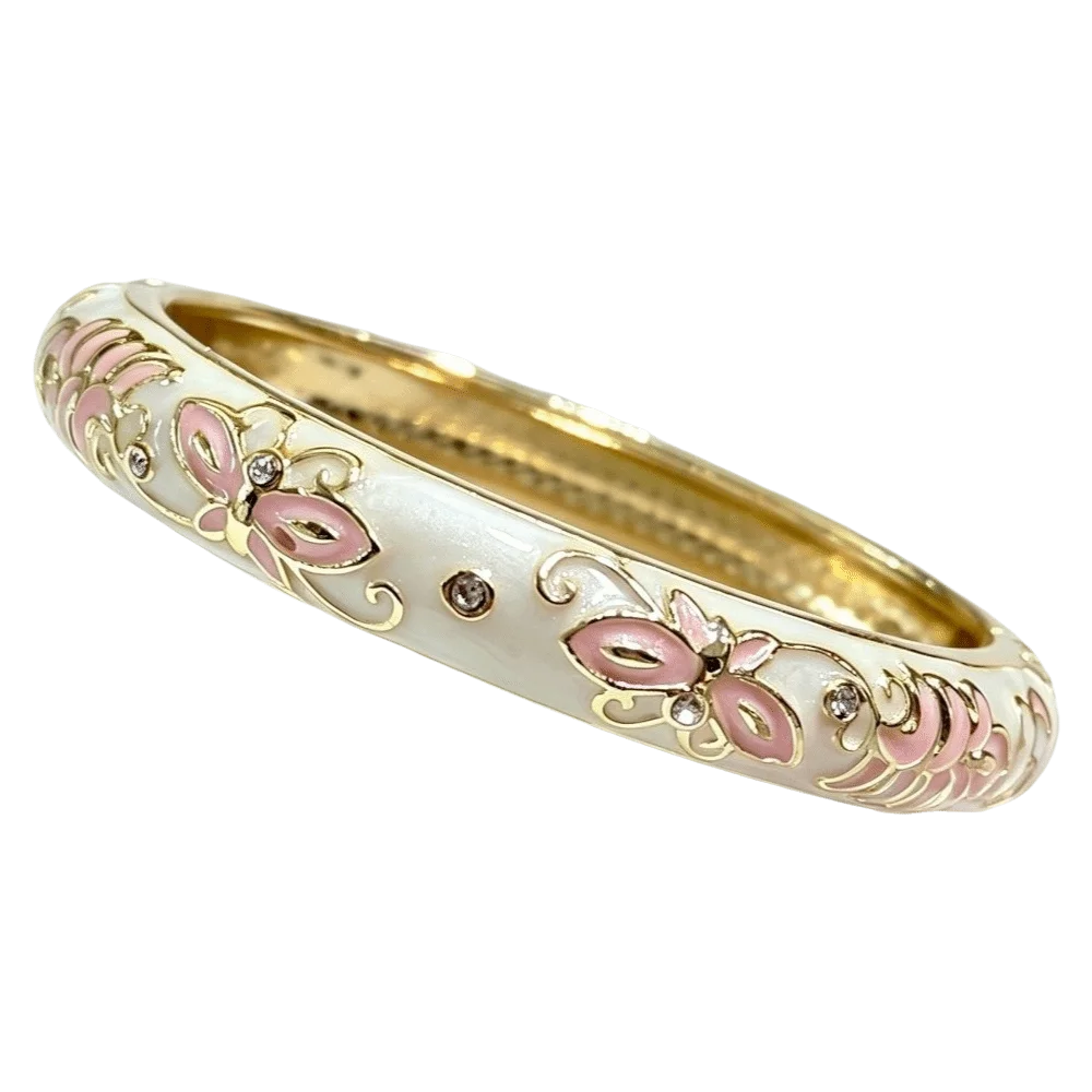 Cloisonne Butterfly Open Cuff Bangle – Ethnic Enamel Bracelet Enamel Cuff Bangle PLUSH White