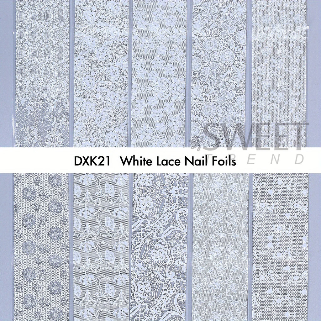 Black White Lace Floral Nail Transfer Foils 10/20pcs Nail Transfer Foils PLUSH
