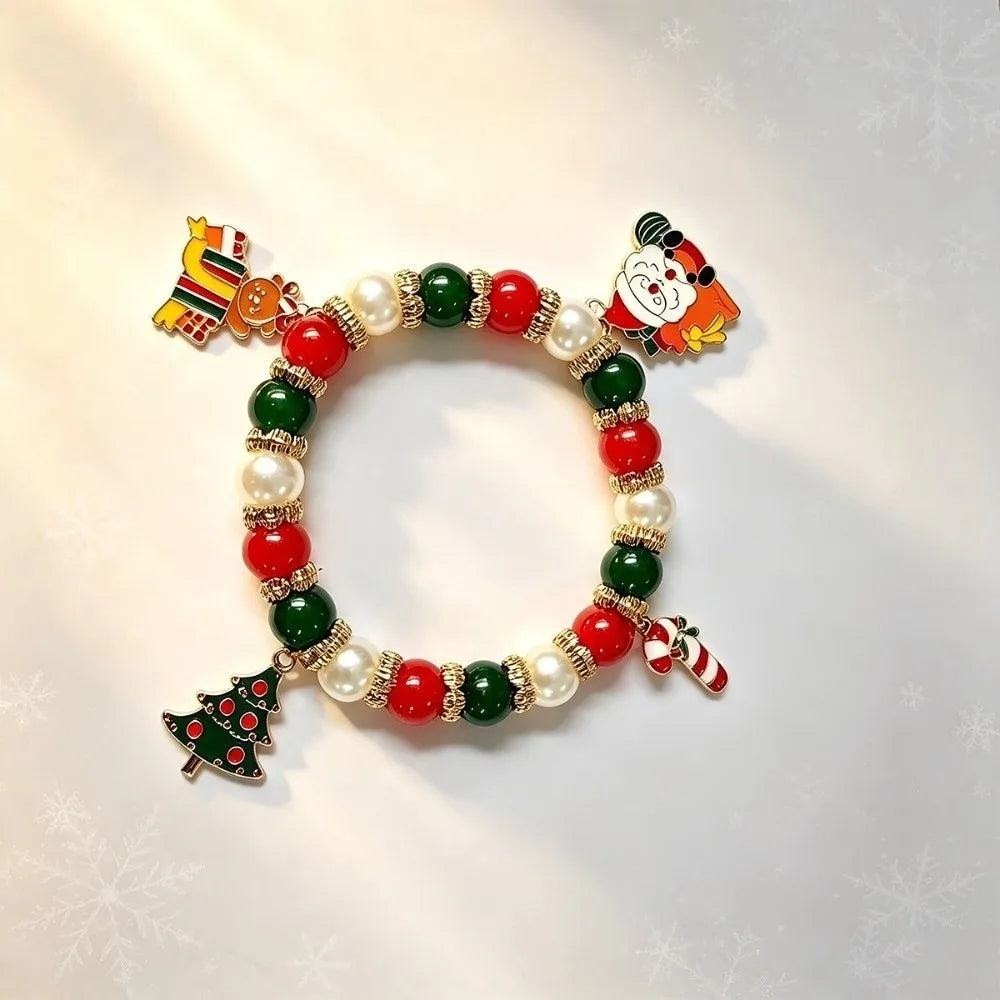 Christmas Beaded Charm Bracelet – Snowman Santa Snowflake Charm Bracelet PLUSH style3