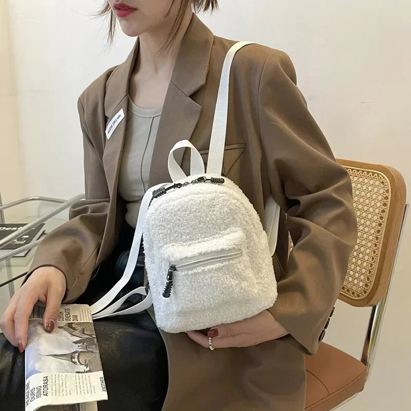 Mini Plush Lamb Fur Backpack – Korean Style Bag for Kids & Adults Plush Mini Backpack PLUSH