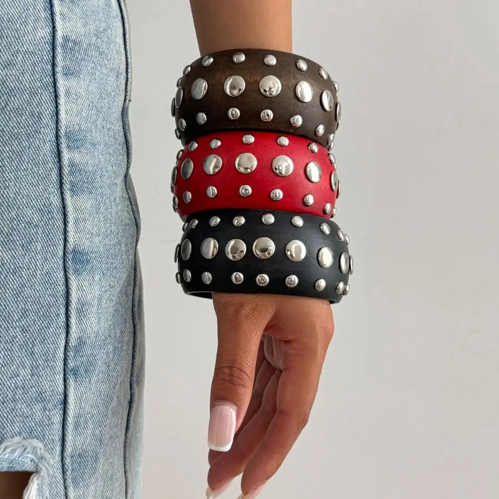 Bohemian Rivet Wide Chunky Bangle – Vintage Retro Cuff Bracelet Cuff Bangle Bracelet PLUSH