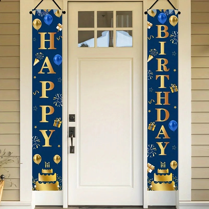 Birthday Door Banner Pair Black Gold – Indoor & Outdoor Decor Party Door Banner PLUSH