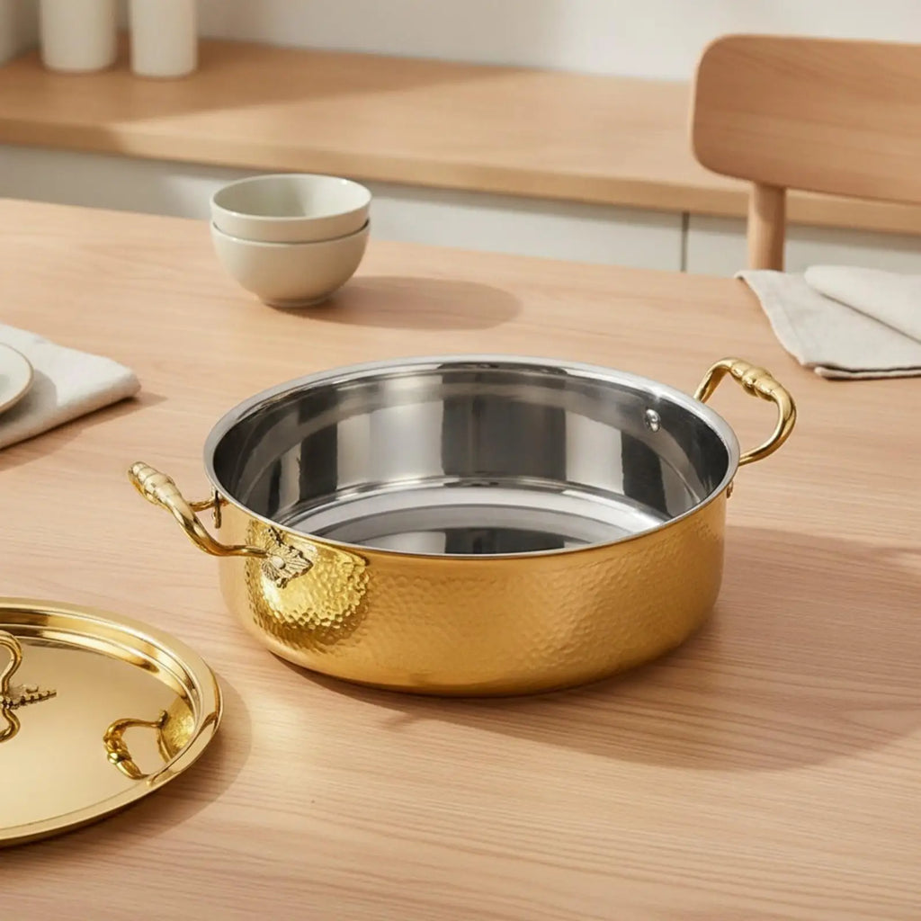 Stainless Steel Hot Pot with Leaf Handles | Shabu Shabu Hot Pot Cookware PLUSH