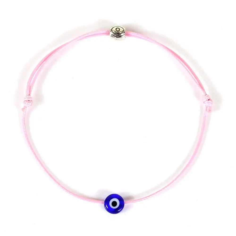 Handmade Evil Eye Rope Bracelet – Adjustable Braided String Charm Bracelet PLUSH pink