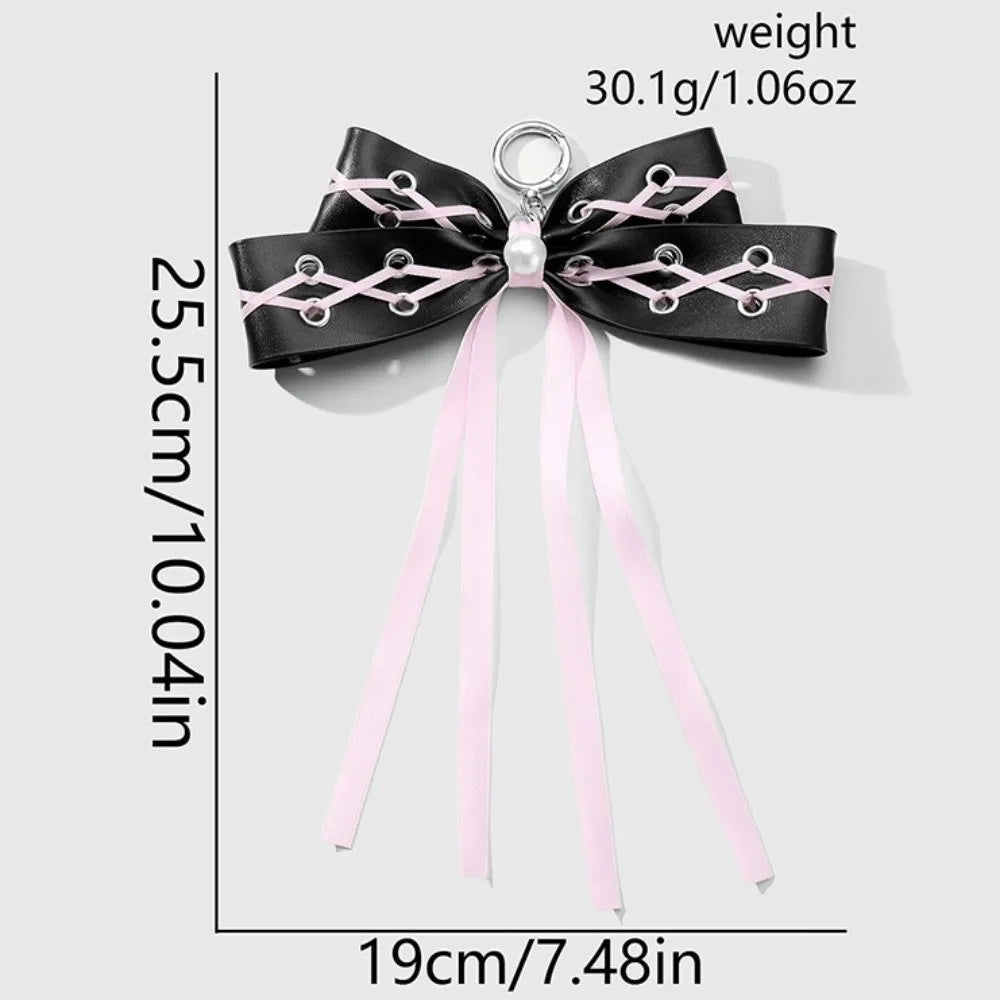 Y2K Gothic Bow Keychain PU Leather Rivet Leopard Keyring Fashion Keychain PLUSH Style 2