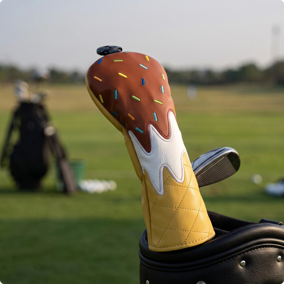 Ice-Cream Design Golf Club Headcover – Vibrant PU Leather Golf Club Headcover PLUSH Ice Cream Brown