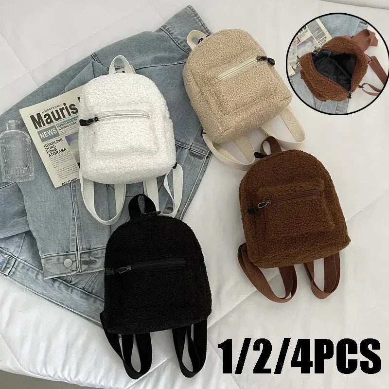 Mini Plush Lamb Fur Backpack – Korean Style Bag for Kids & Adults Plush Mini Backpack PLUSH