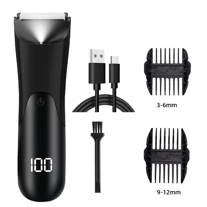 Men's Full Body Electric Trimmer – Ceramic Blade Shaver Body Trimmer PLUSH Black USB Type-C
