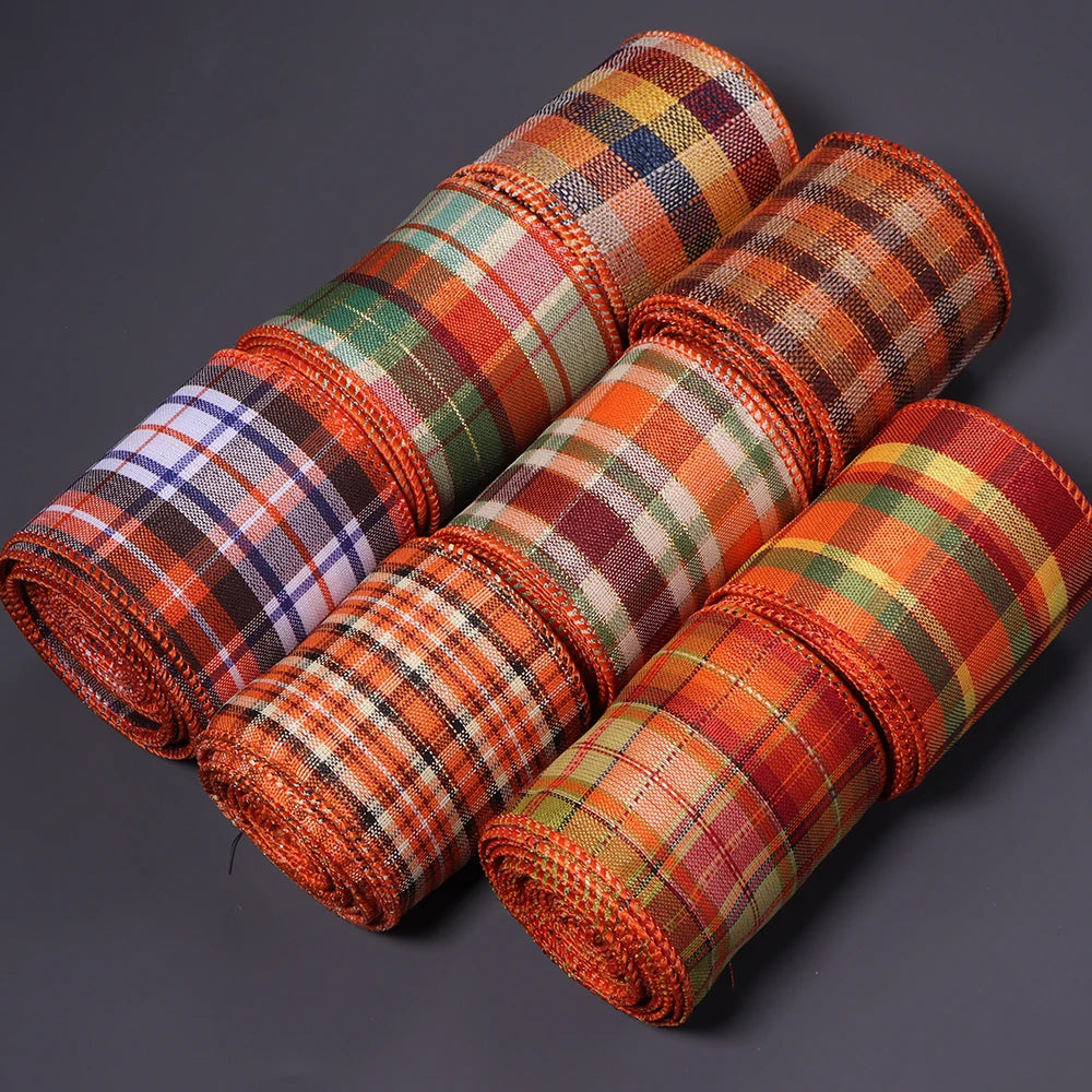 3 Yards Plaid Wired Edge Ribbon – Autumn DIY Gift Bow Decor Wired Edge Ribbon PLUSH