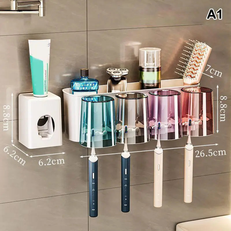 Wall Mounted Toothbrush & Mouthwash Cup Holder – No Drill Toothbrush Holder Set PLUSH A1