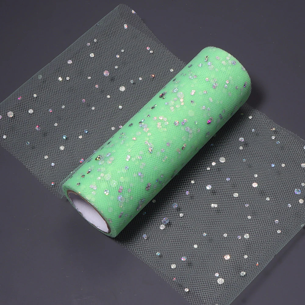 10 Yards Laser Sequin Glitter Tulle Mesh Fabric 15cm – DIY Craft Glitter Tulle Fabric PLUSH mint green 15cm