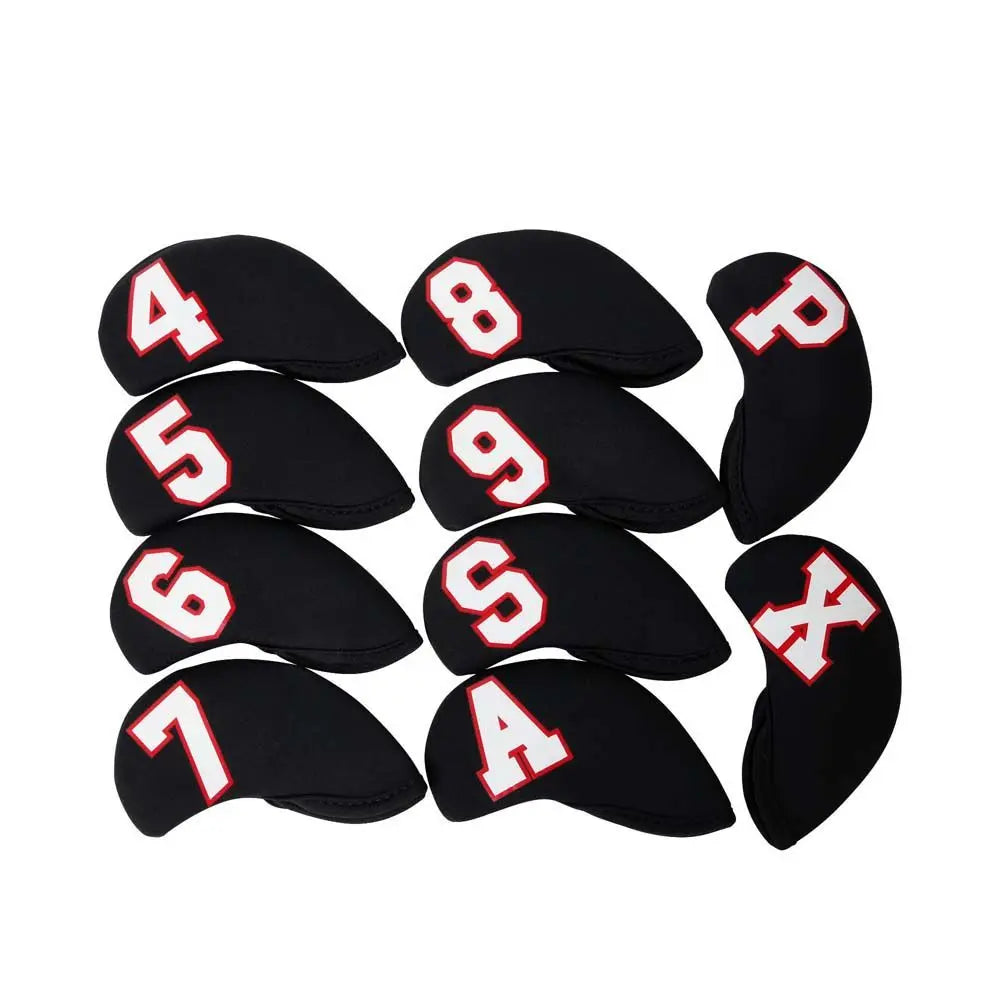 Golf Iron Head Covers Set – 10pcs Neoprene Wedge Protectors Golf Iron Covers PLUSH black-red