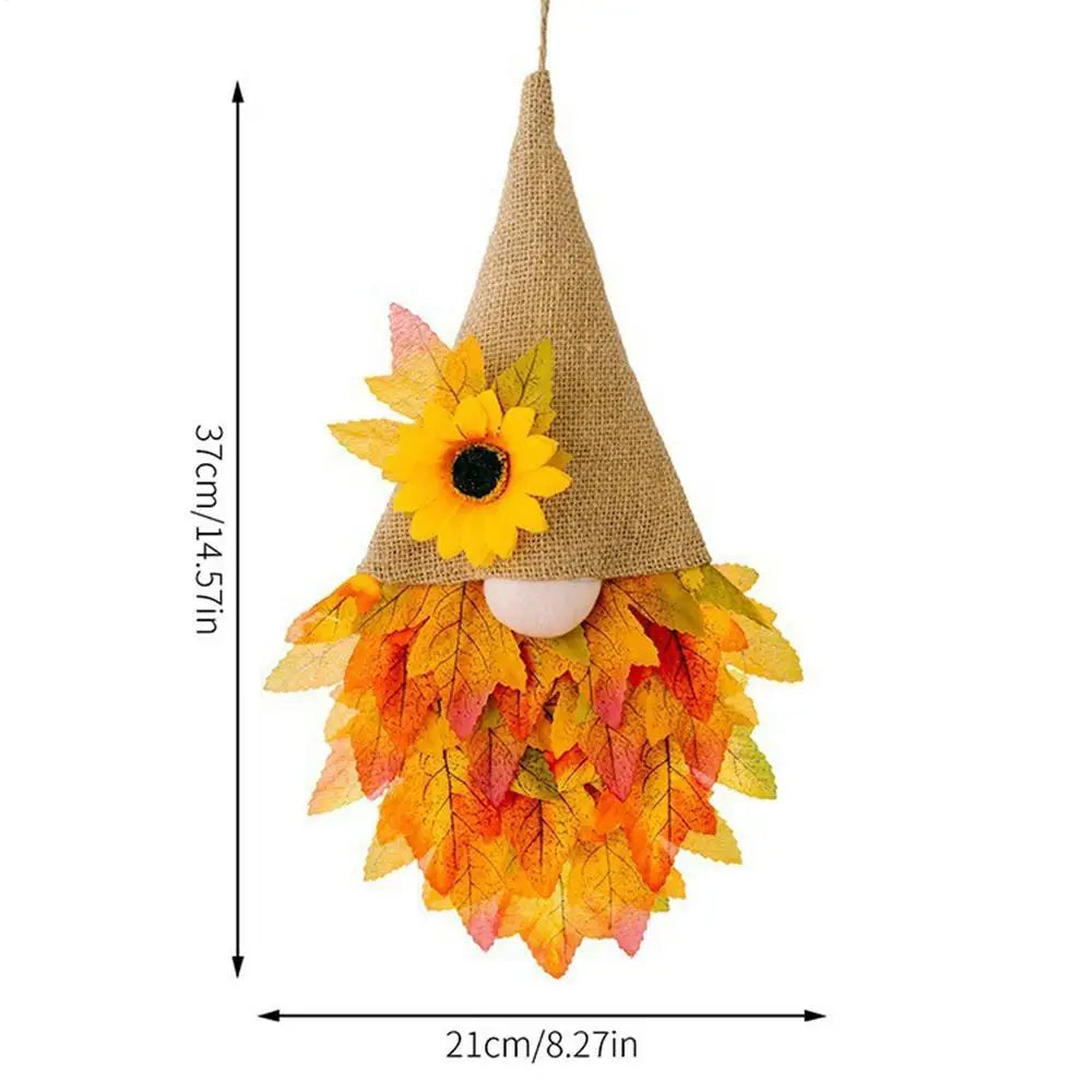 Fall Gnome Wreath – Artificial Autumn Door & Wall Decoration Seasonal Wreath Decor PLUSH no batteries