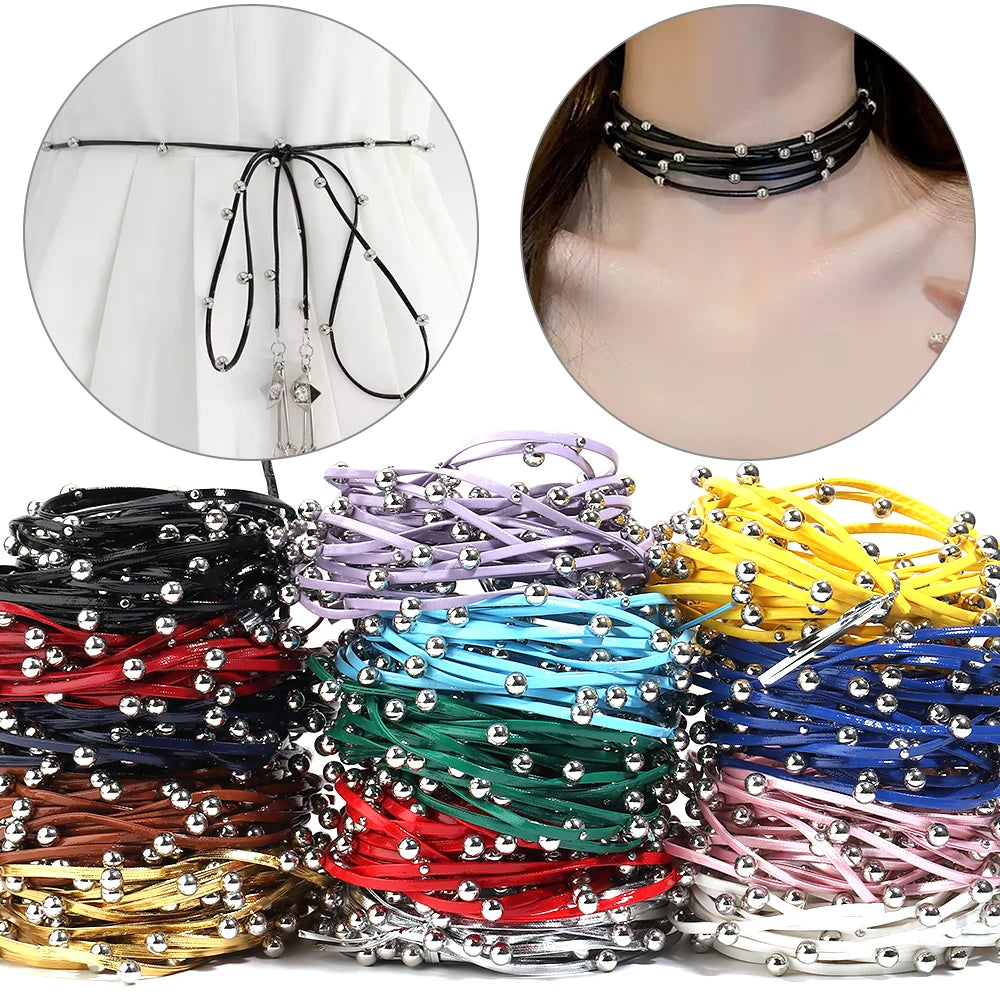 5 Yards Studded PU Leather Cord with Metal Ball Beads – DIY Leather Jewelry Cord PLUSH
