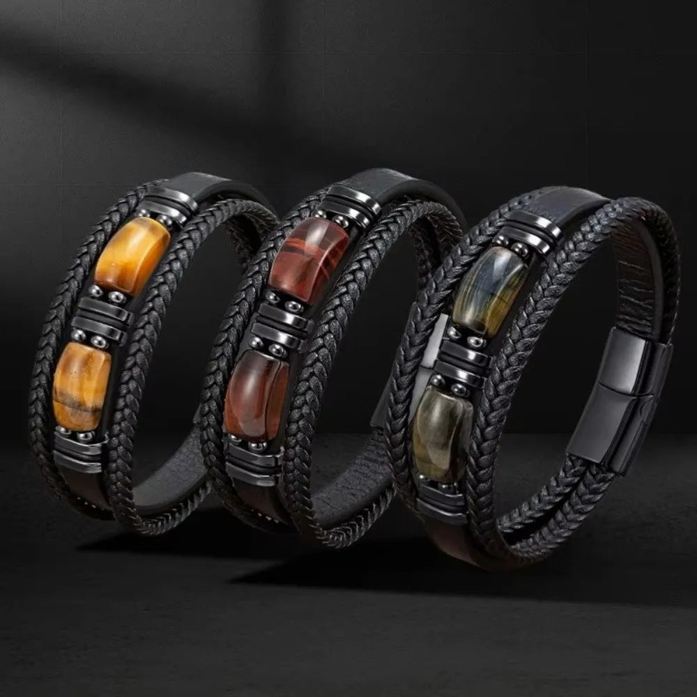Tiger Eye Stone Magnetic Buckle Men's Bracelet – Stainless Steel Men's Stone Bracelet PLUSH