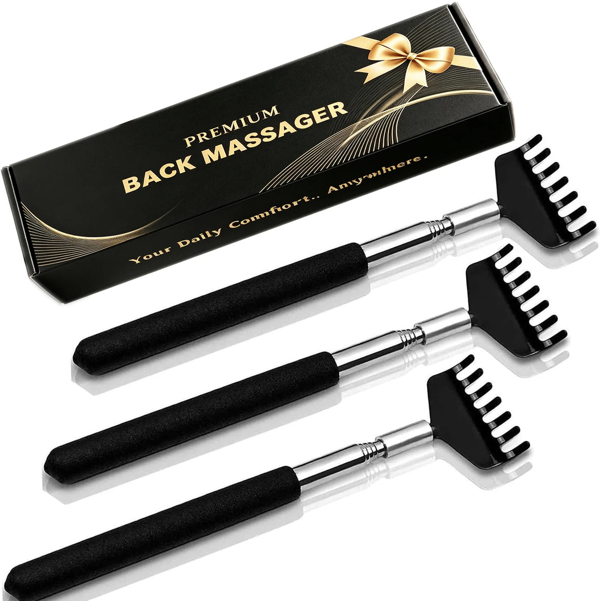 Telescoping Back Scratcher – Stainless Steel Extendable Tool Back Scratcher Tool PLUSH 3PCS With Box