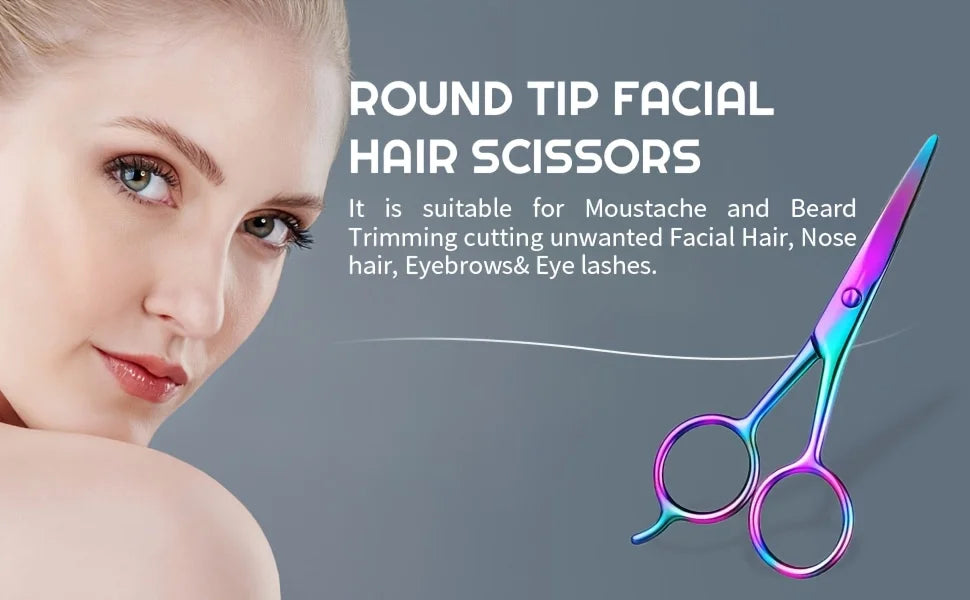 Rainbow Stainless Steel Grooming Scissors – Brow, Beard & Nose Grooming Scissors PLUSH