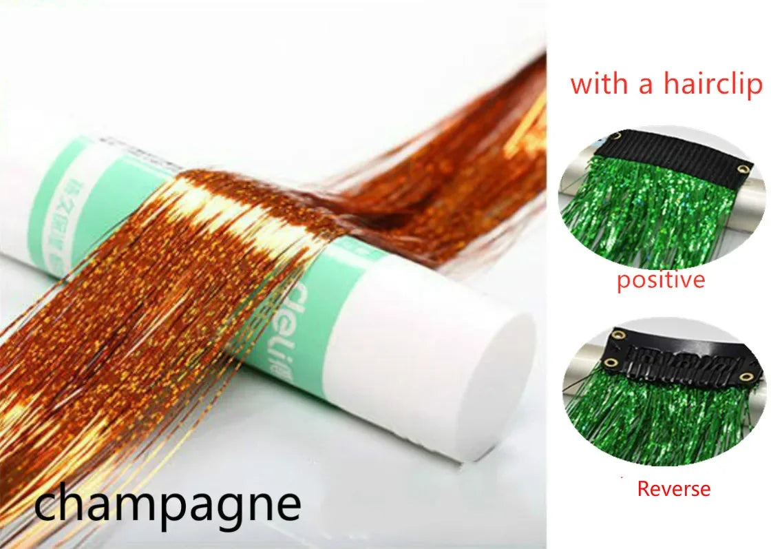 Sparkle Hair Tinsel Extensions 100cm – Colorful Braiding Dazzles Hair Tinsel Extension PLUSH with clip NO.19