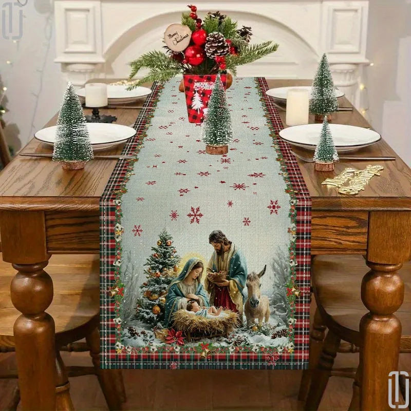 Christmas Nativity Table Runner – Snowflake Holiday Décor Holiday Table Runner PLUSH