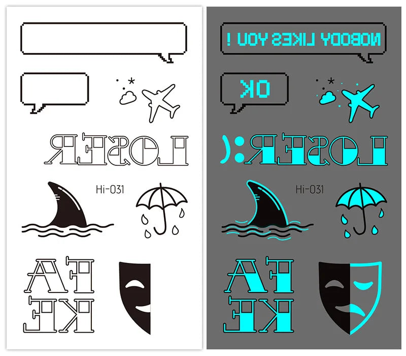 Luminous Glow Temporary Tattoo Stickers – Snake & Butterfly