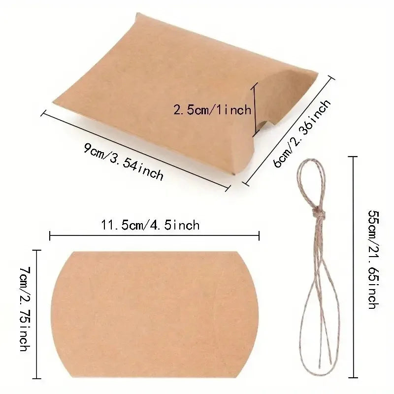 50pcs Kraft Paper Pillow Candy Boxes with Hemp Rope | Party Favors Party Favor Boxes PLUSH