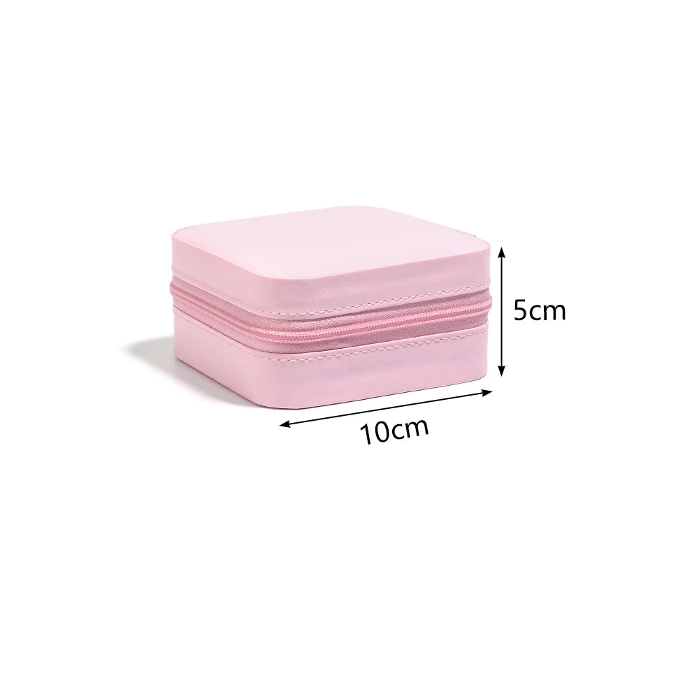 Square PU Leather Zipper Jewelry Box – Travel Organizer Pouch Jewelry Storage Box PLUSH