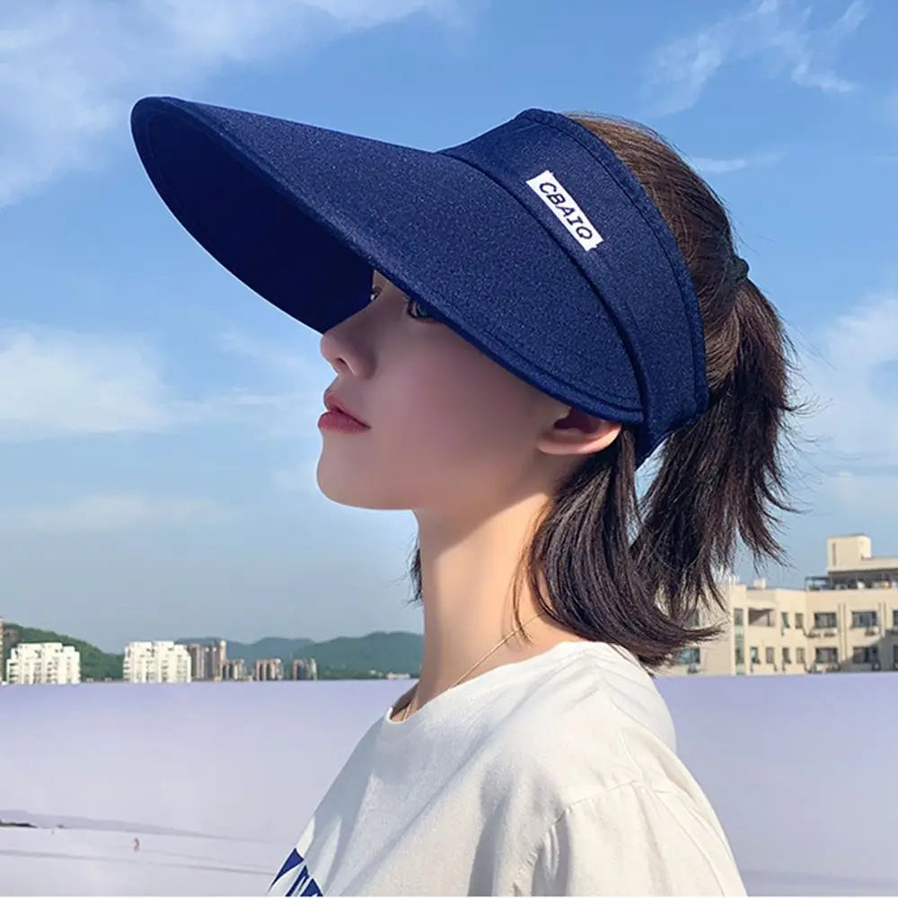 Women's Wide Brim Open-Top Sun Visor Beach Cap Sun Visor Hat PLUSH -4 XS（old）