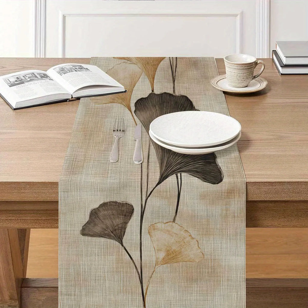 Ginkgo Leaf Table Runner | Linen-Look Polyester, 3 Sizes Table Runner PLUSH