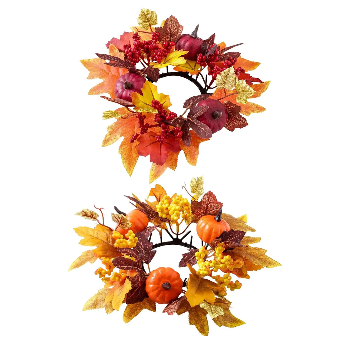 Fall Candle Ring Wreath – Maple Leaves, Pumpkins & Berries Candle Ring Wreath PLUSH