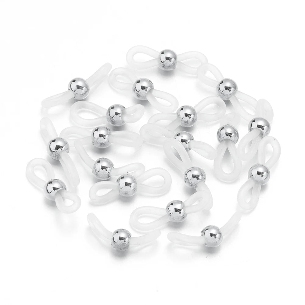50pcs Silicone Eyeglass Chain End Connectors DIY Holder Eyeglass Chain Connectors PLUSH rhodium white