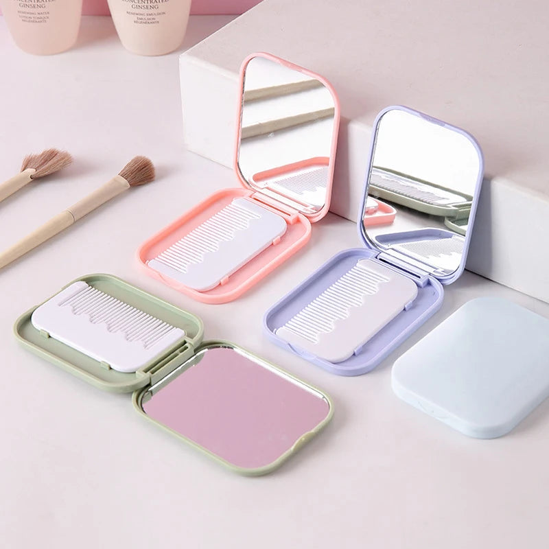 Portable Folding Makeup Mirror with Comb – Pocket Vanity Set Pocket Makeup Mirror PLUSH