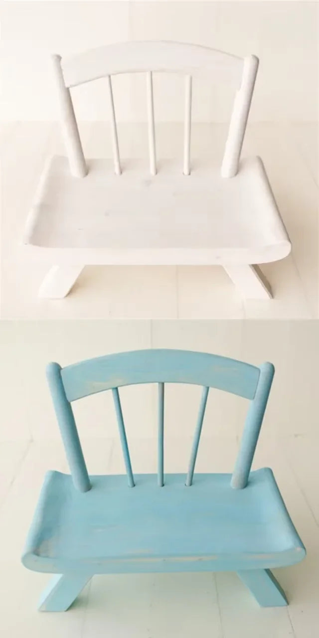 Vintage Wooden Chair & Bed Newborn Photography Props Photography Props PLUSH white and blue wood