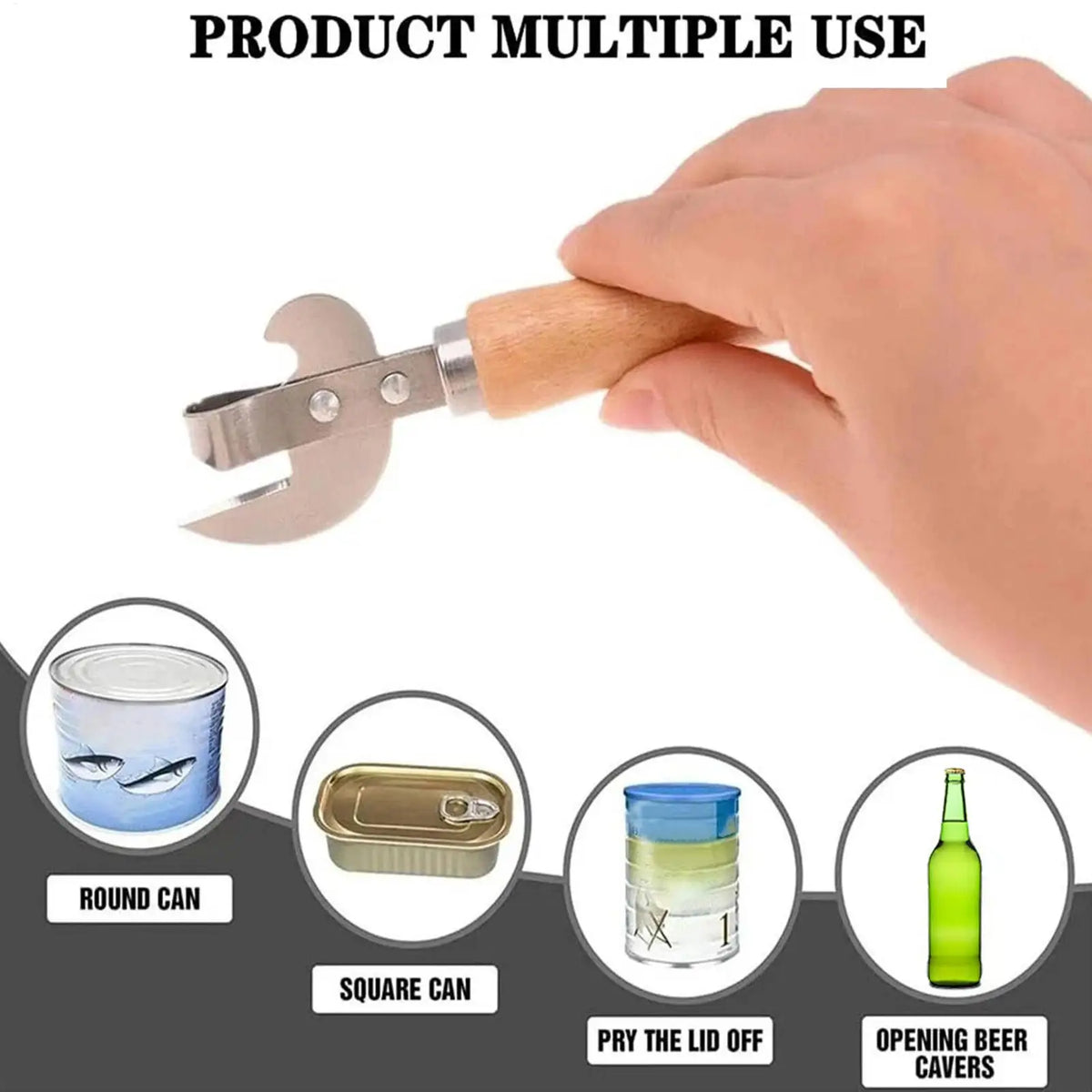 Stainless Steel Manual Can Opener – Wood Handle Kitchen Tool Manual Can Opener PLUSH
