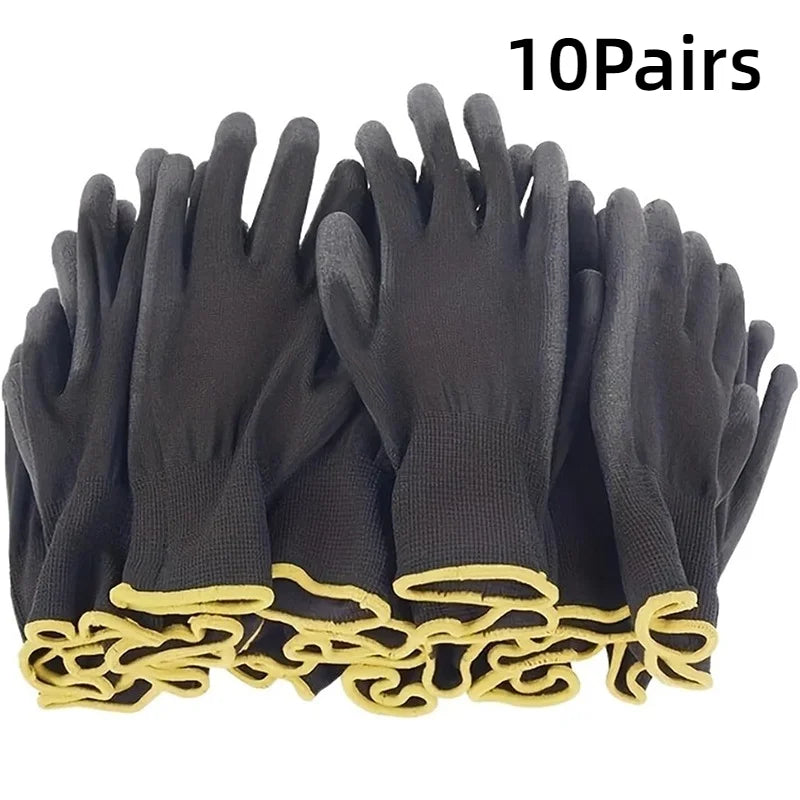 Black PU Coated Work Gloves Anti-Slip Breathable Nylon 3-10 Pairs Work Safety Gloves PLUSH 20PCS-10Pairs XL