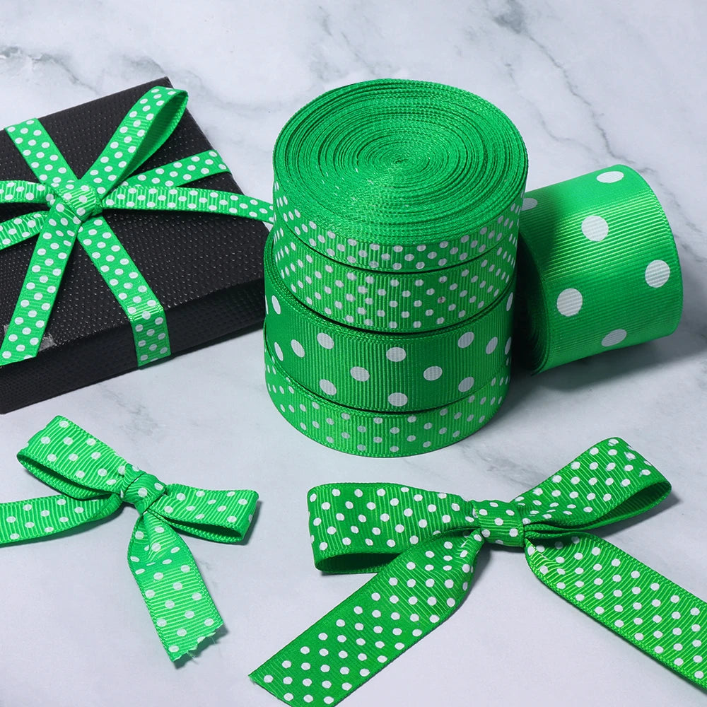 Green Polka Dot Grosgrain Ribbon 10–38mm | DIY Bows & Gift Wrap Grosgrain Ribbon PLUSH