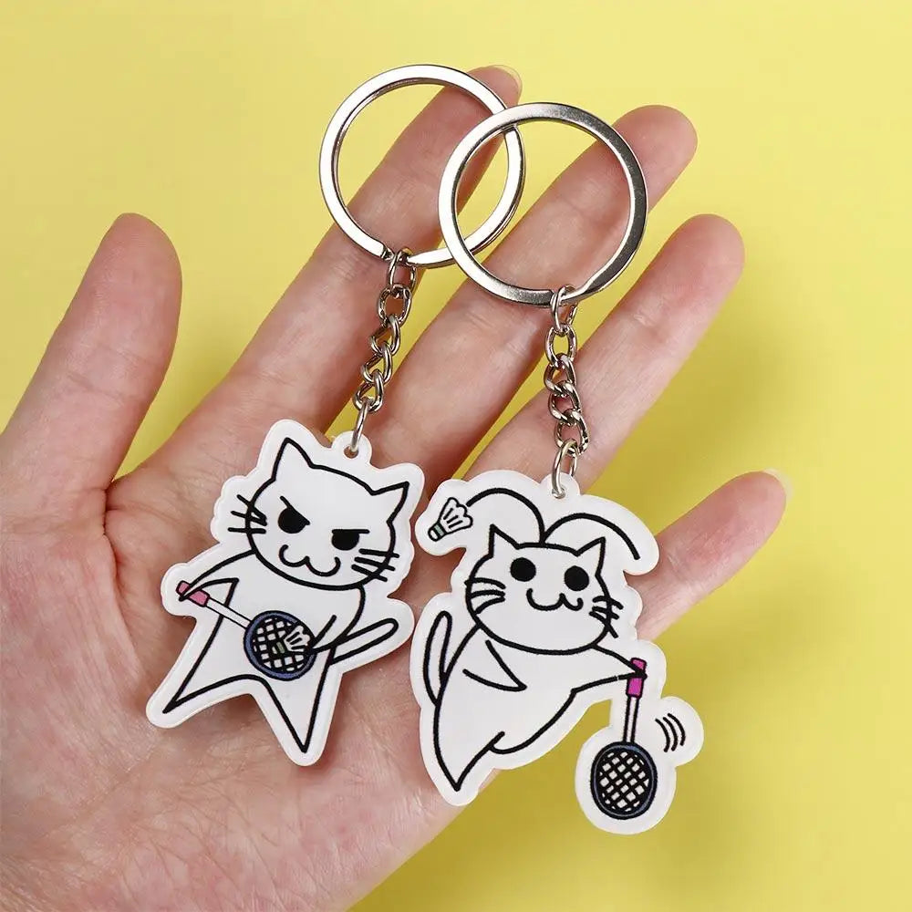 Cute Cat Badminton Acrylic Keychain – Double Sided Key Ring Acrylic Keychain PLUSH