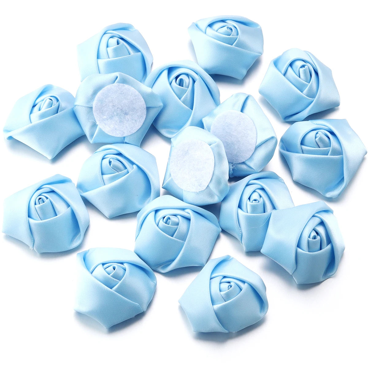 20pcs Mini Ribbon Rose Rosettes for DIY Hair Accessories & Crafts Hair Accessory Embellishments PLUSH Light Blue 3.5-4cm